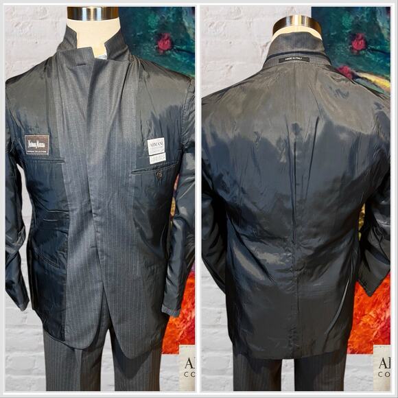 Armani Collezioni 40R 32x28 Gray Stripe Designer Suit Made in Italy Super 150s - Picture 10 of 16